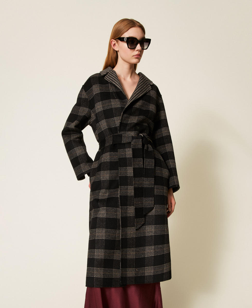 Double wool cloth reversible coat Woman, Black | TWINSET Milano