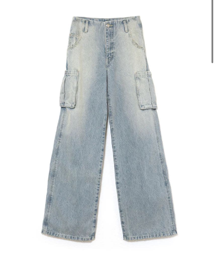 andmary Back ribbon denim cargo pants ribbon Back denim Mary And