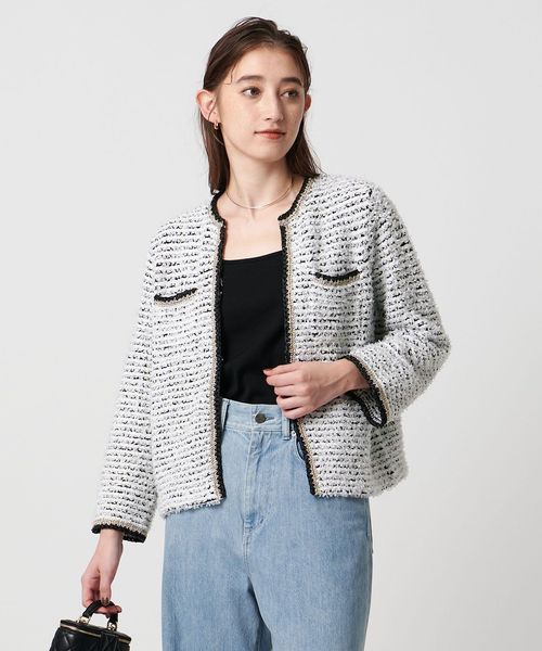 ツイードライク ニットカーディガン