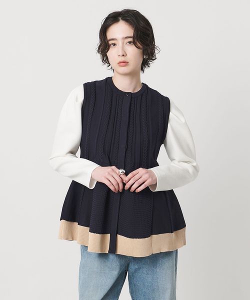 ケーブル ペプラム ノースリーブ ニット ベスト ‐ウォッシャブル‐