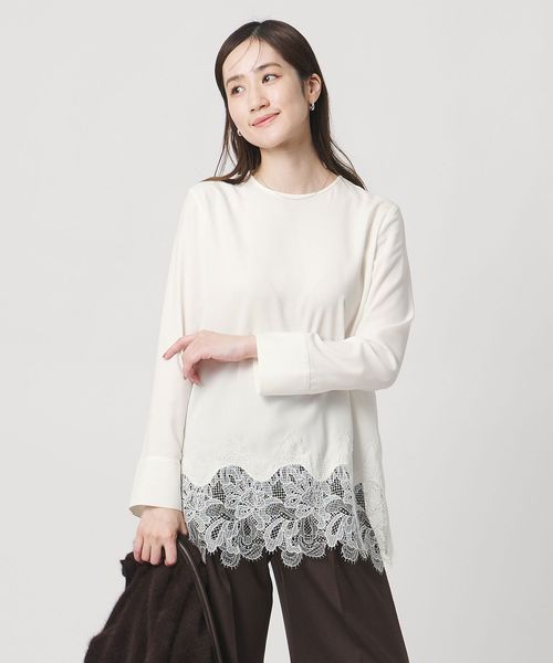 バックサテン レースコンビ ブラウス ‐ウォッシャブル‐