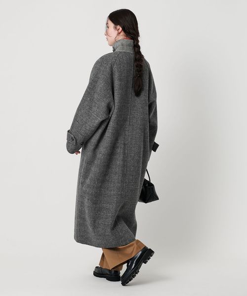 リバー ステンカラー ロングコート/ヘリンボーン