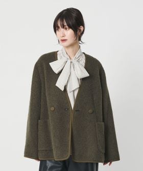 シャギー ノーカラージャケットコート