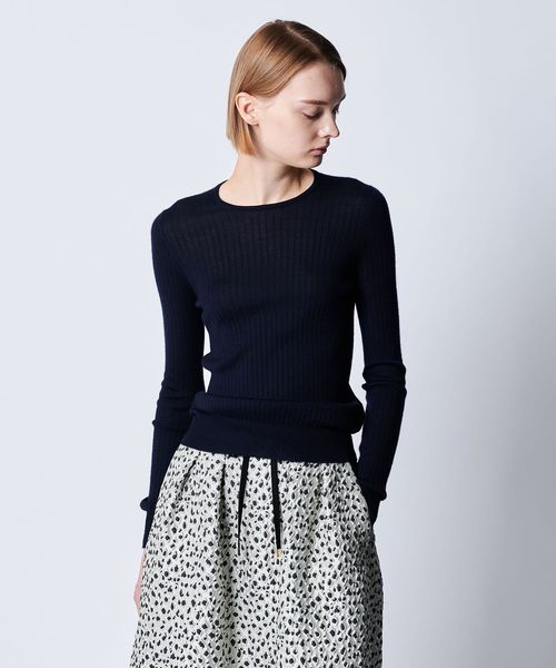 18G カシミヤシルクリブクルーネックニット