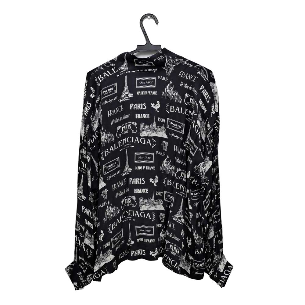 名東】【BALENCIAGA】バレンシアガ ブラウス 総柄 34サイズ ブラック