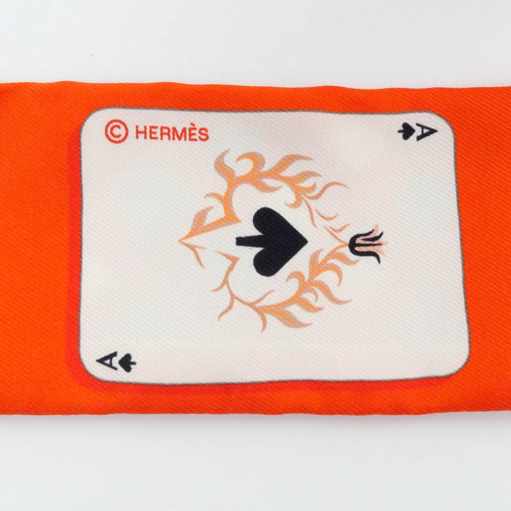 名東】【HERMES】エルメス ツイリー トランプ オレンジ マルチカラー