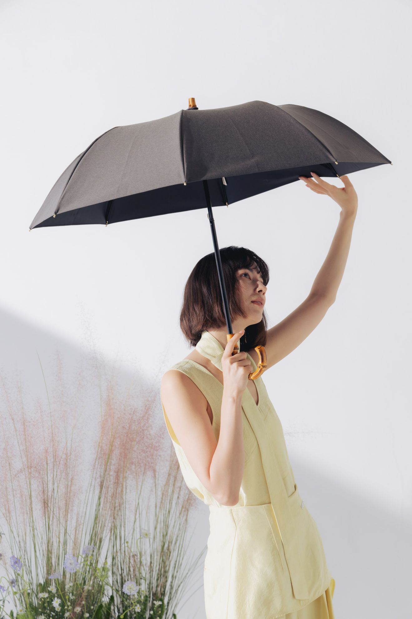 完全遮光100% 2段EASY 折りたたみ日傘/シャンブレー(50㎝)