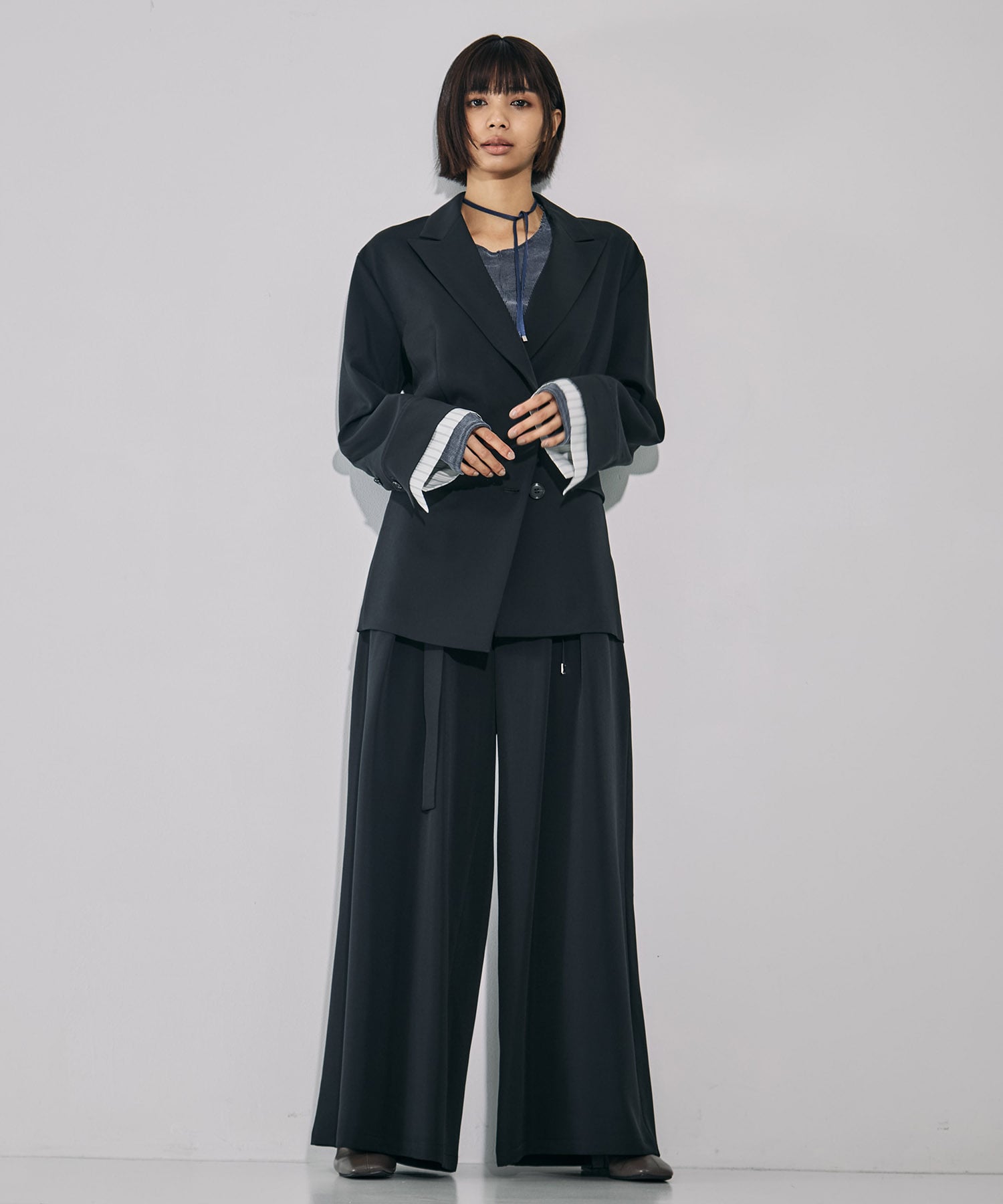 残りわずか〉【セットアップ】ストリングクロスタックワイドパンツ(1