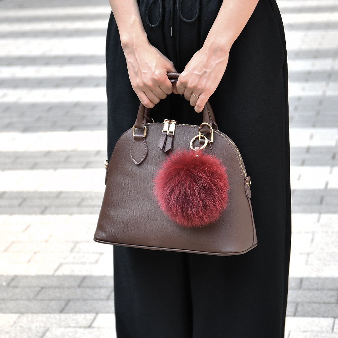 本革×リアルフォックスファー】 ポンポンチャーム