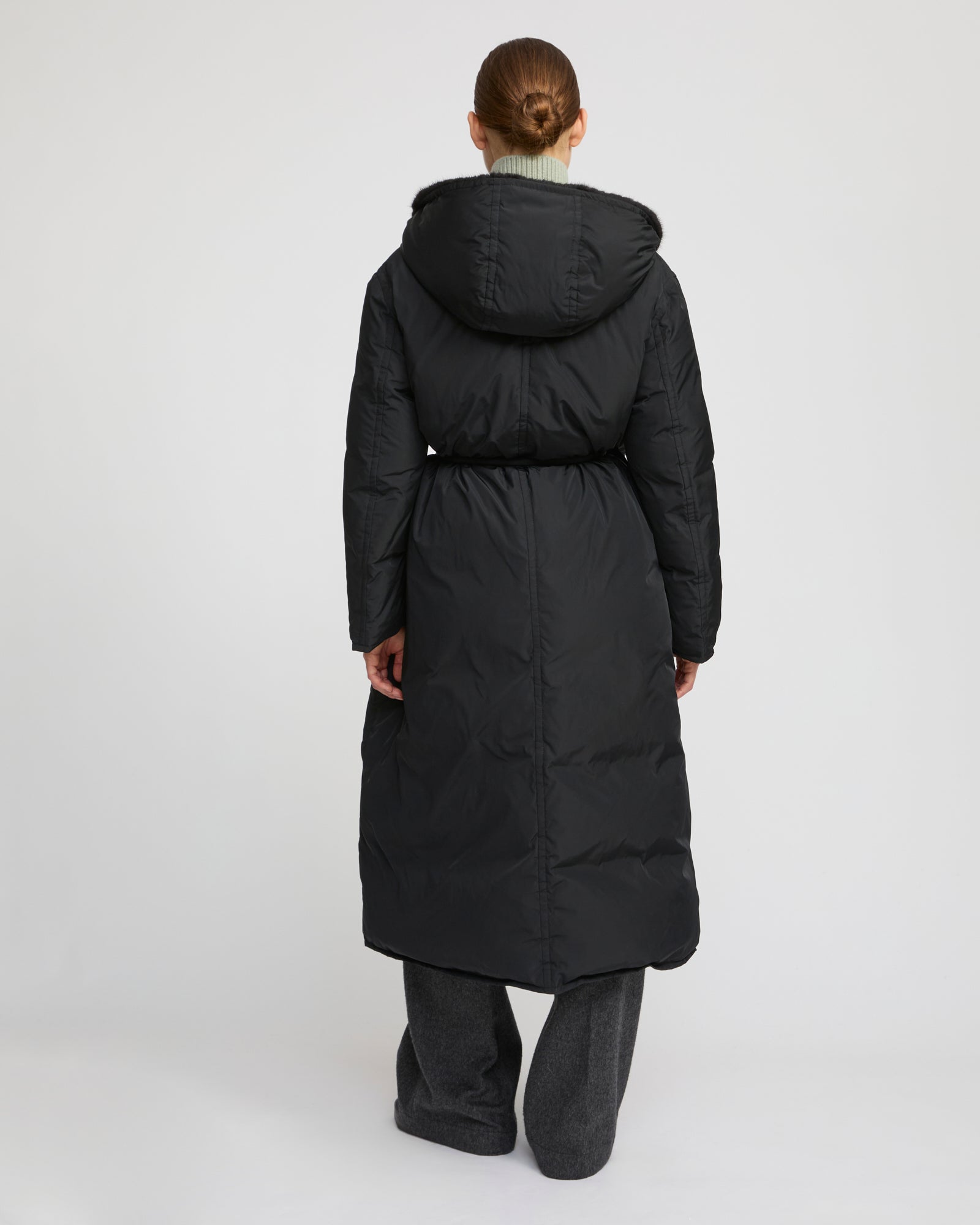 Long down jacket in technical fabric and mink fur - black - Yves