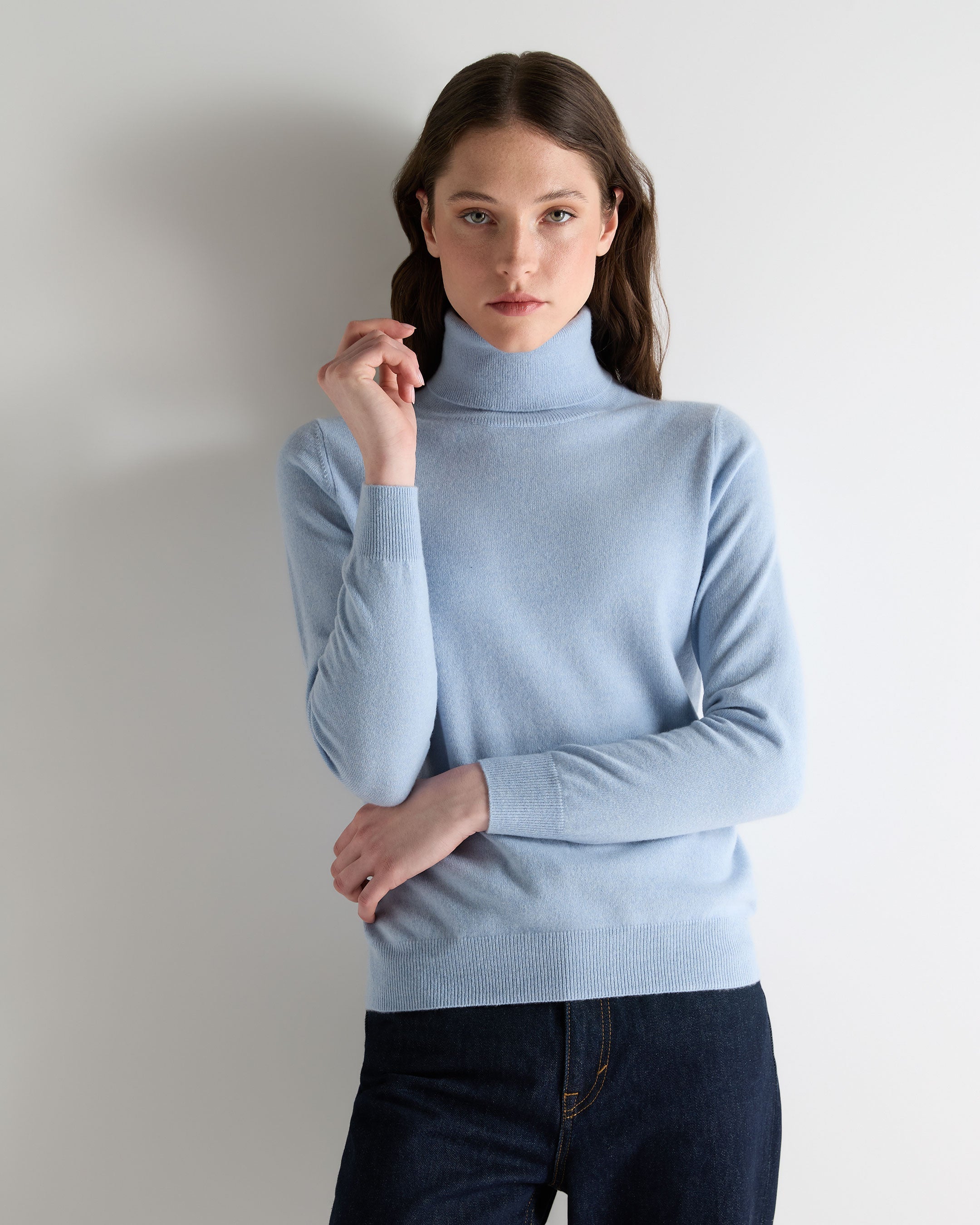 Women's Turtle Neck Cashmere Sweater Sea Mist Blue | N.Peal