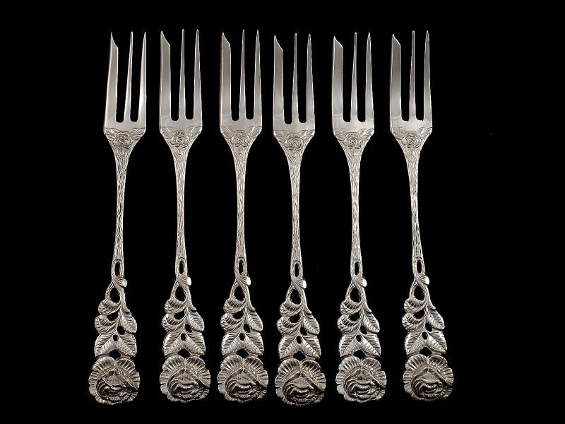 純銀 ドイツAntiko ヒルデスハイムローズ デザートフォーク6本セット