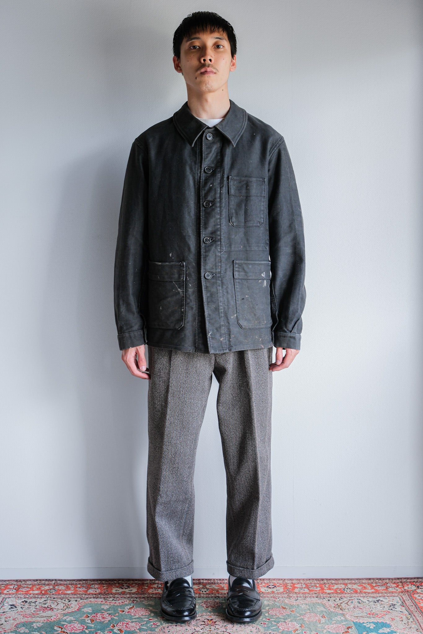 40's】French Vintage Black Moleskin Work Jacket 