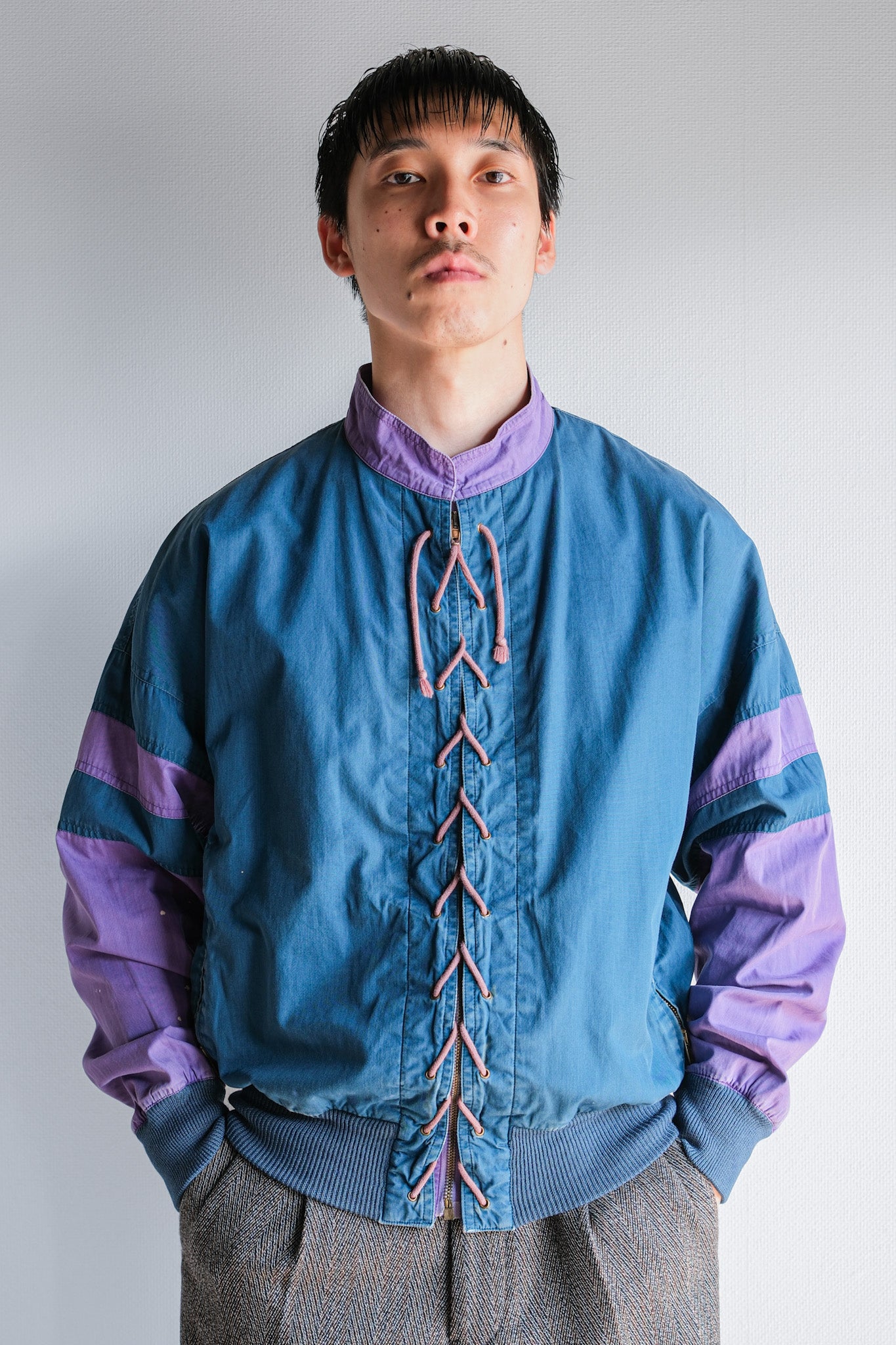 80's] OLD GIORGIO ARMANI 2 Tone Zip Up Cotton Blouson