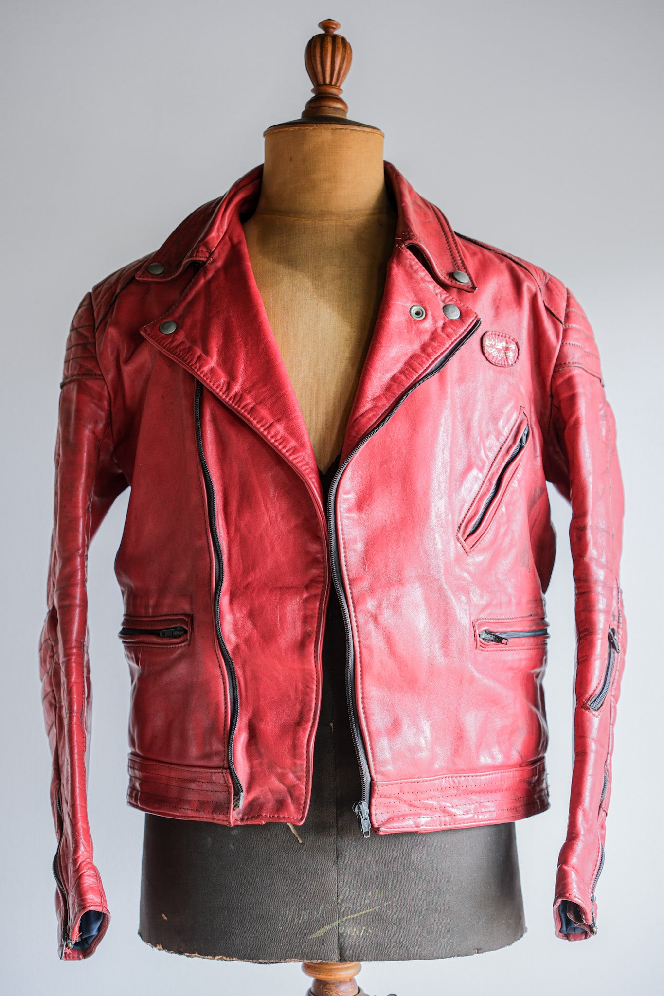 70's】Vintage Lewis Leathers Red Leather Riders Jacket Size.40 