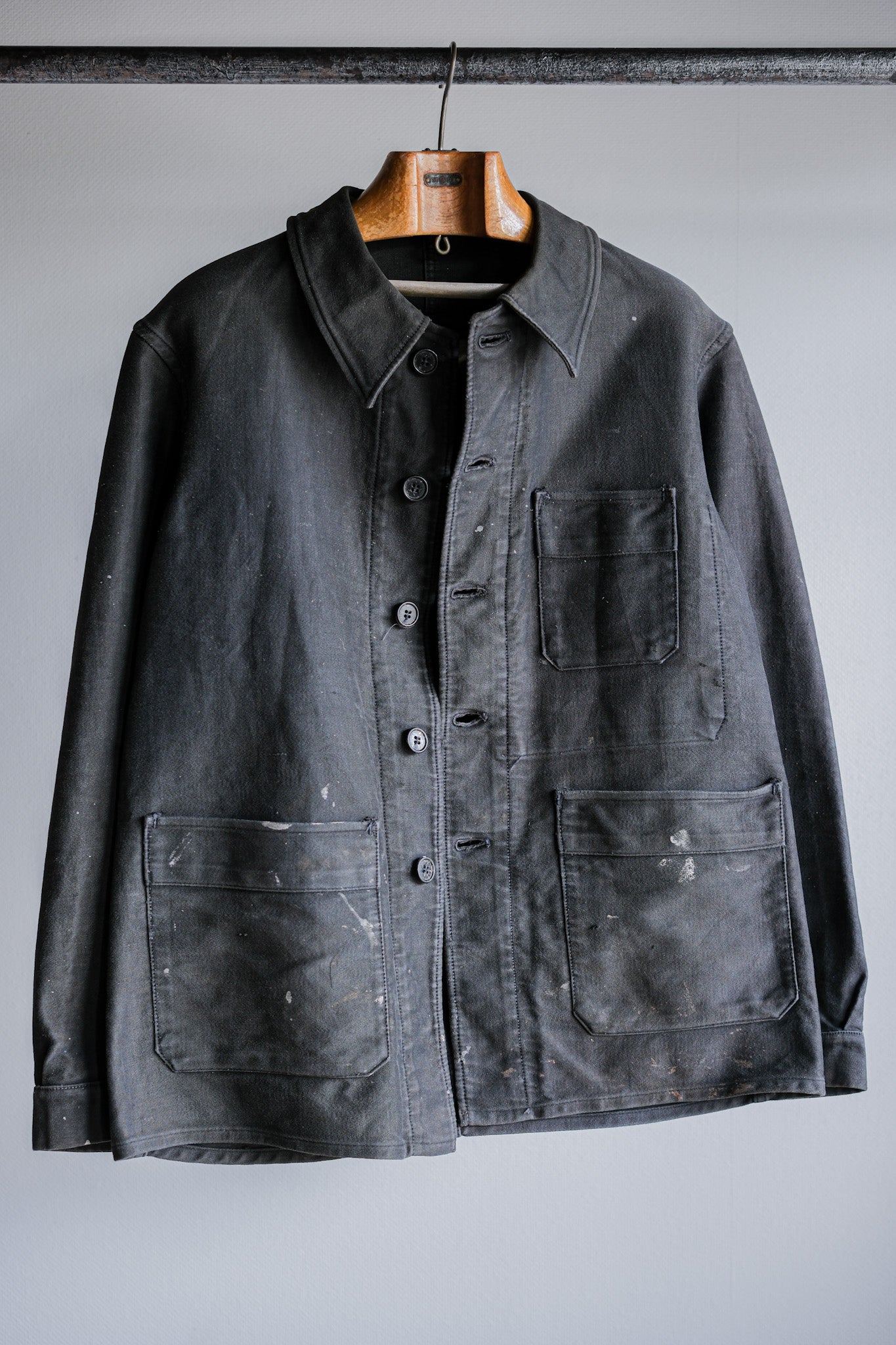 40's】French Vintage Black Moleskin Work Jacket 
