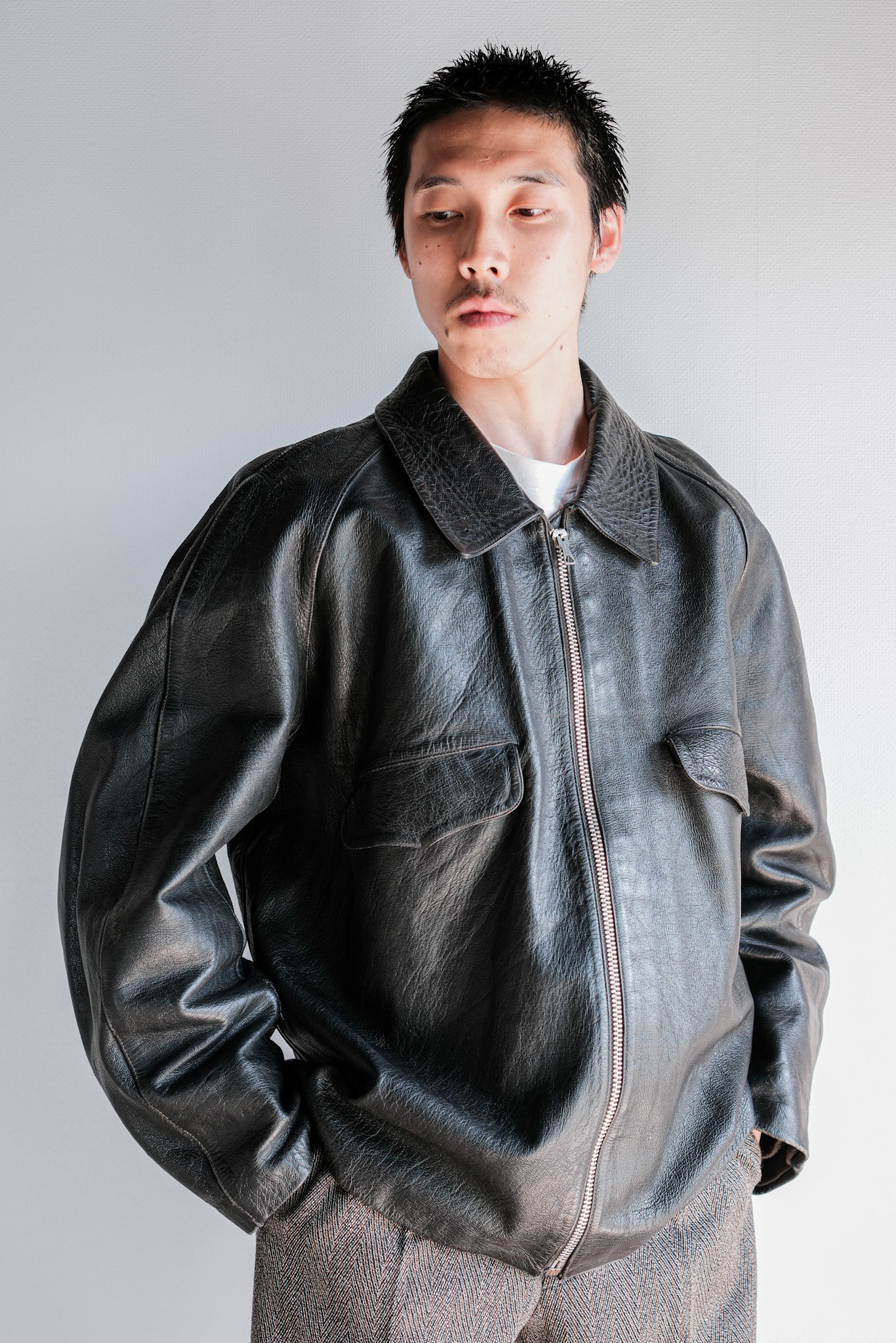 60's] Italian Army Motorcycle Leather Jacket