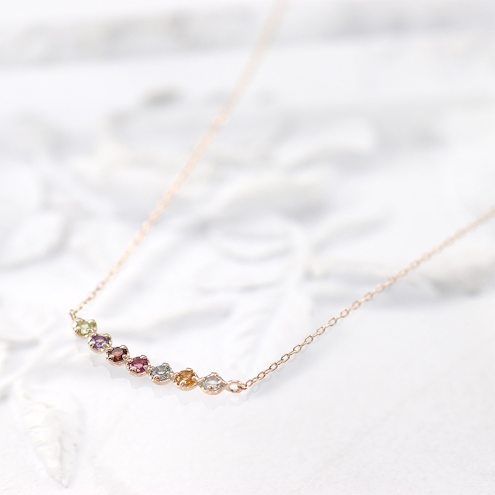 女性へのプレゼント K10PG アミュレット 7色 ネックレス 10金ピンク