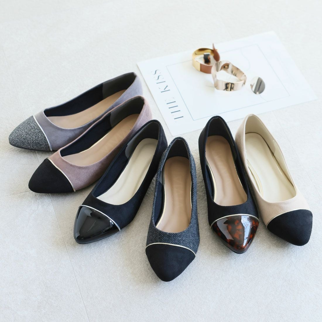 2026年春再販】バイカラーフラットメタルヒールパンプス ｜靴