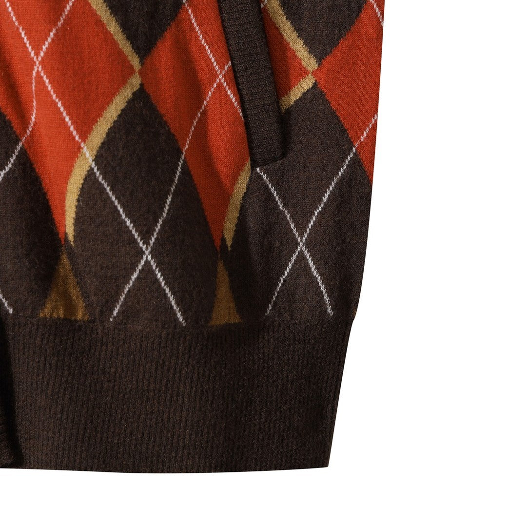 WOMEN アーガイルニットカーディガン ブラウン