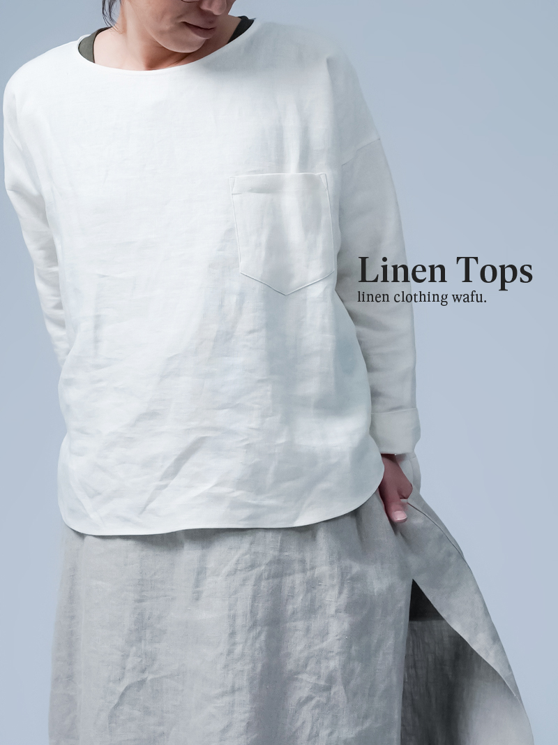 リネントップス】前後差の着丈がポイント！ ポケット付き ゆるT