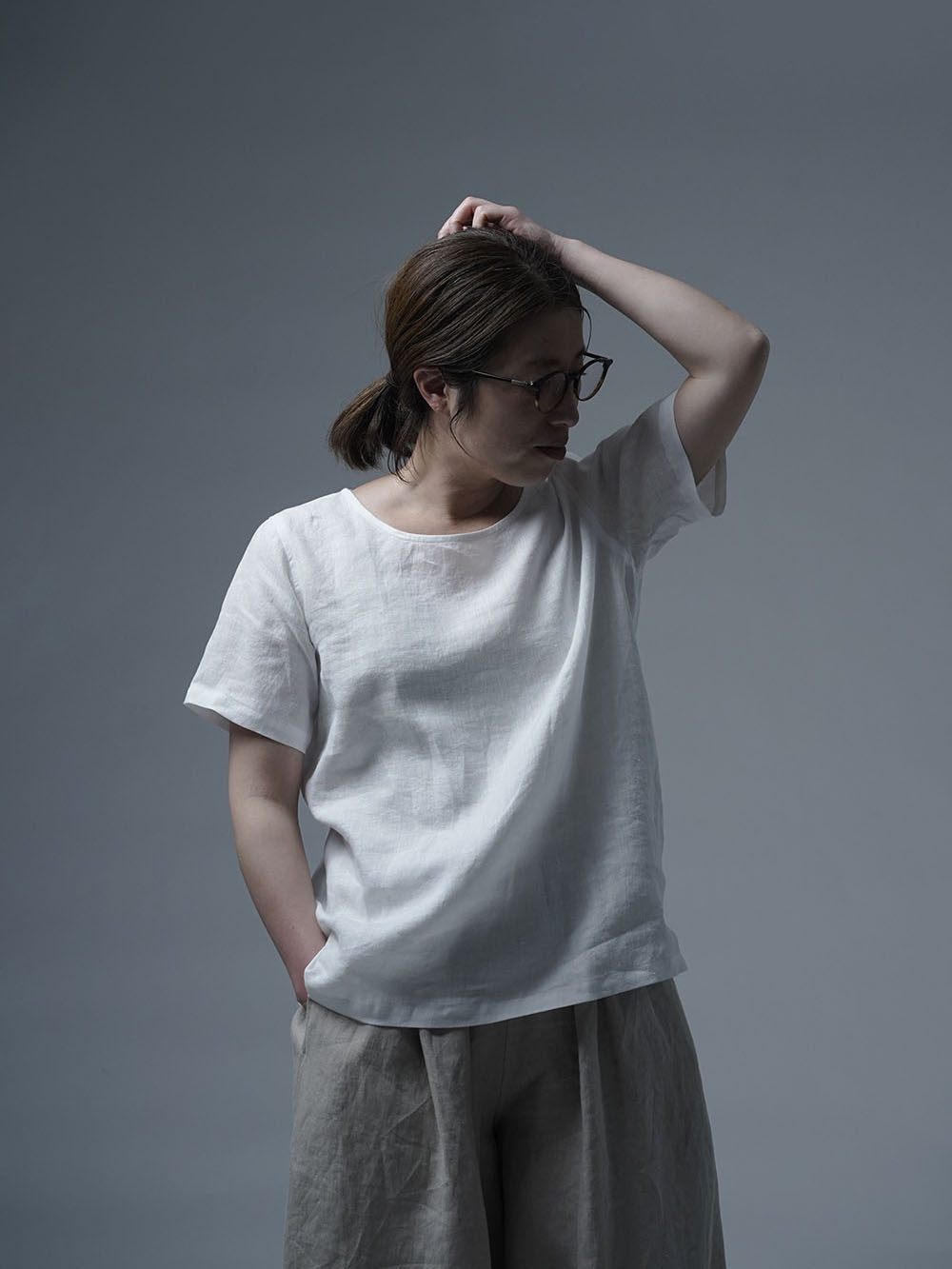 リネントップス】ふわっと 軽くやさしい 肌触り/ 白色 p015a-wht1