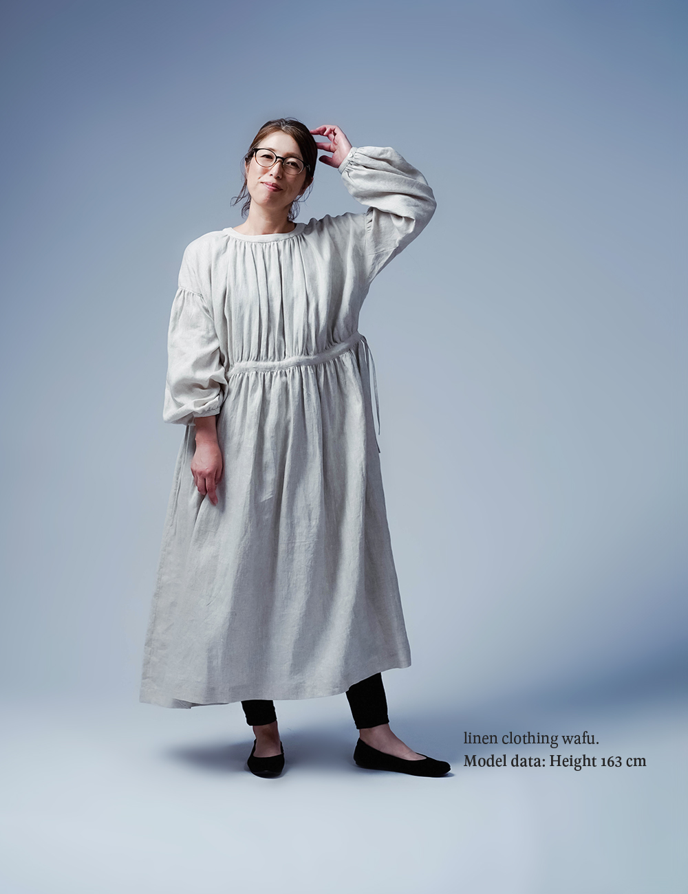 リネンワンピース】女を魅了する 細見え×こなれ感 ポワン袖ドレス / 杢