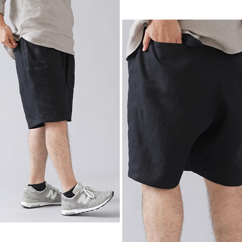 リネンハーフパンツ】ポケットについつい手を入れたくなるパンツ