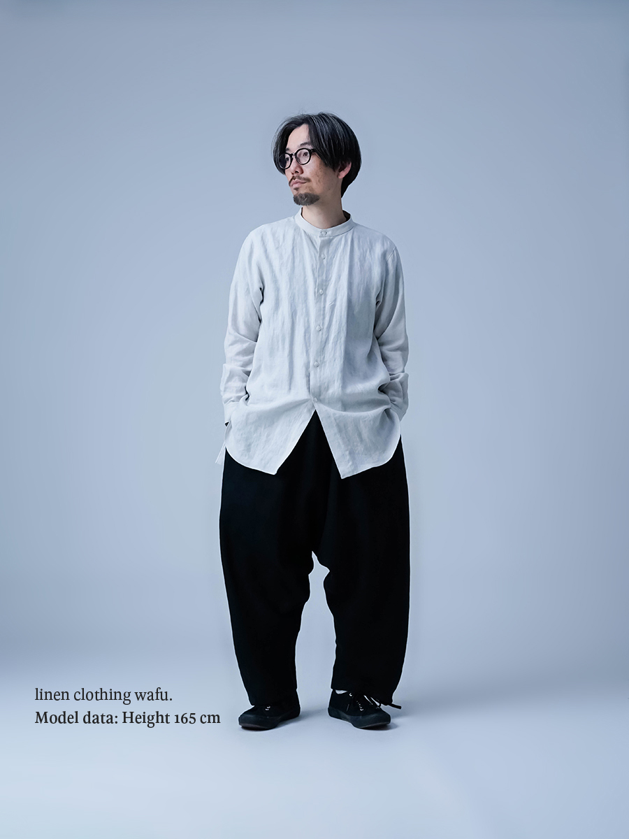 リネンパンツ】空気のように軽やかな サルエルパンツ／ 黒色 b024e-bck1