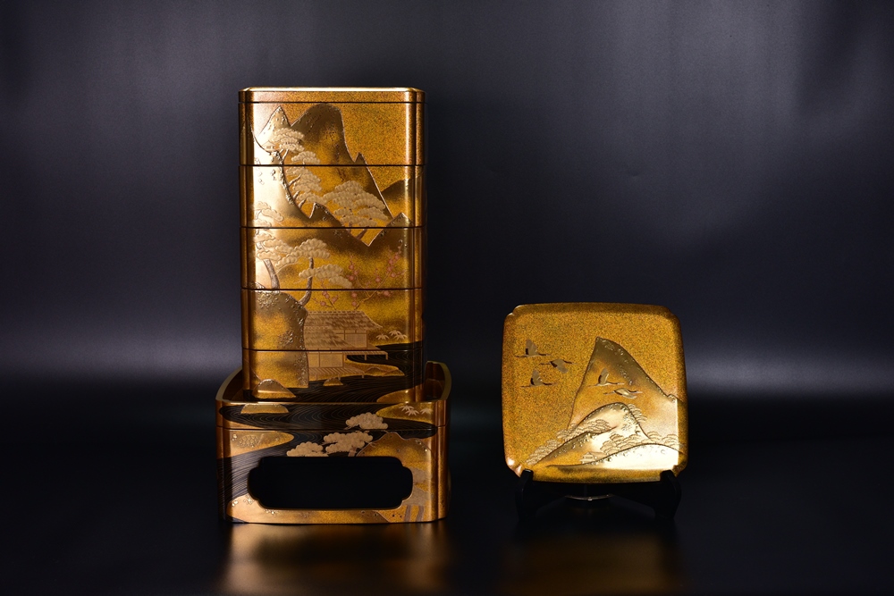 7・5寸入隅五段重 蓬莱山水蒔絵 高・平台付 | 輪島塗 わいちせん