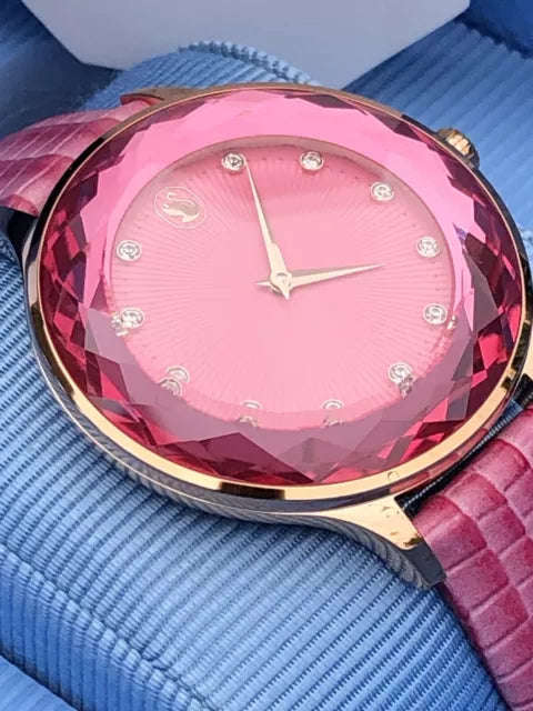 Swarovski Octea Nova Pink Dial Pink Leather Strap Watch for Women