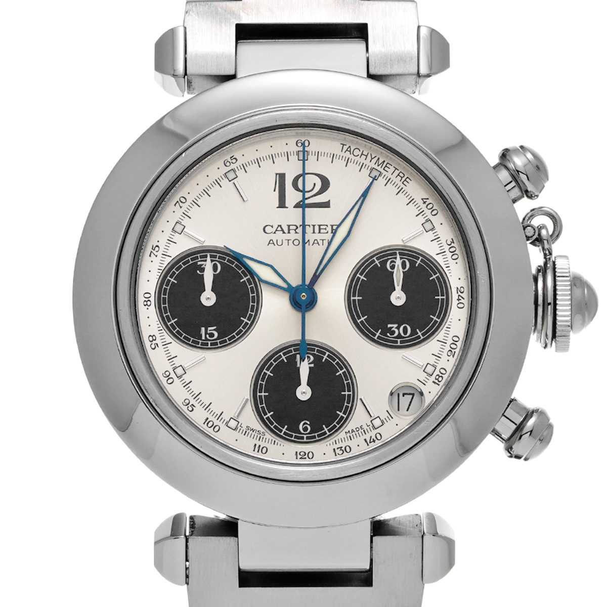 カルティエ パシャC クロノグラフ W31048M7 シルバー/ブラック メンズ