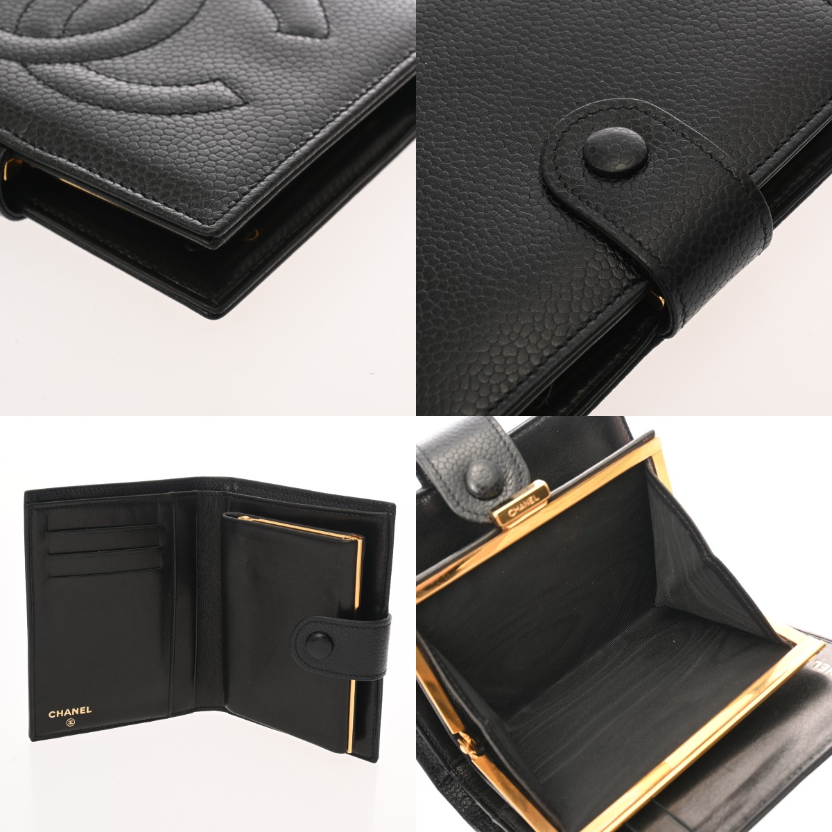 シャネル 二つ折り財布 ブラック キャビアスキン レディース 財布