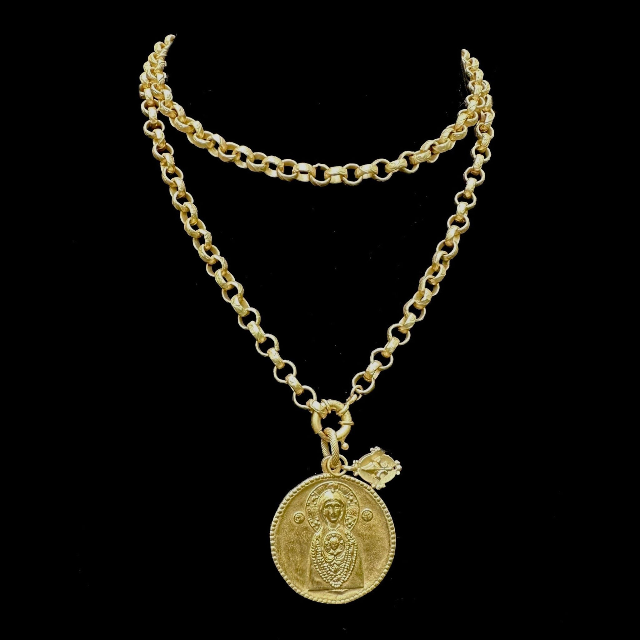 Saint Gabriel & Theotokos Medieval Cable Necklace - Gold