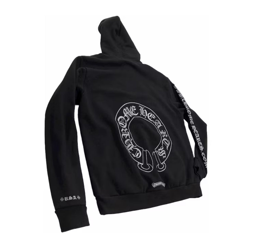 HTH glitter heart logo zip hoodie ブラック - HTH glitter heart