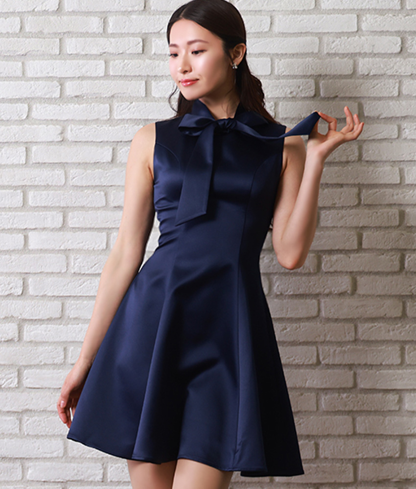 首元リボンAラインショートドレス - カラードレス