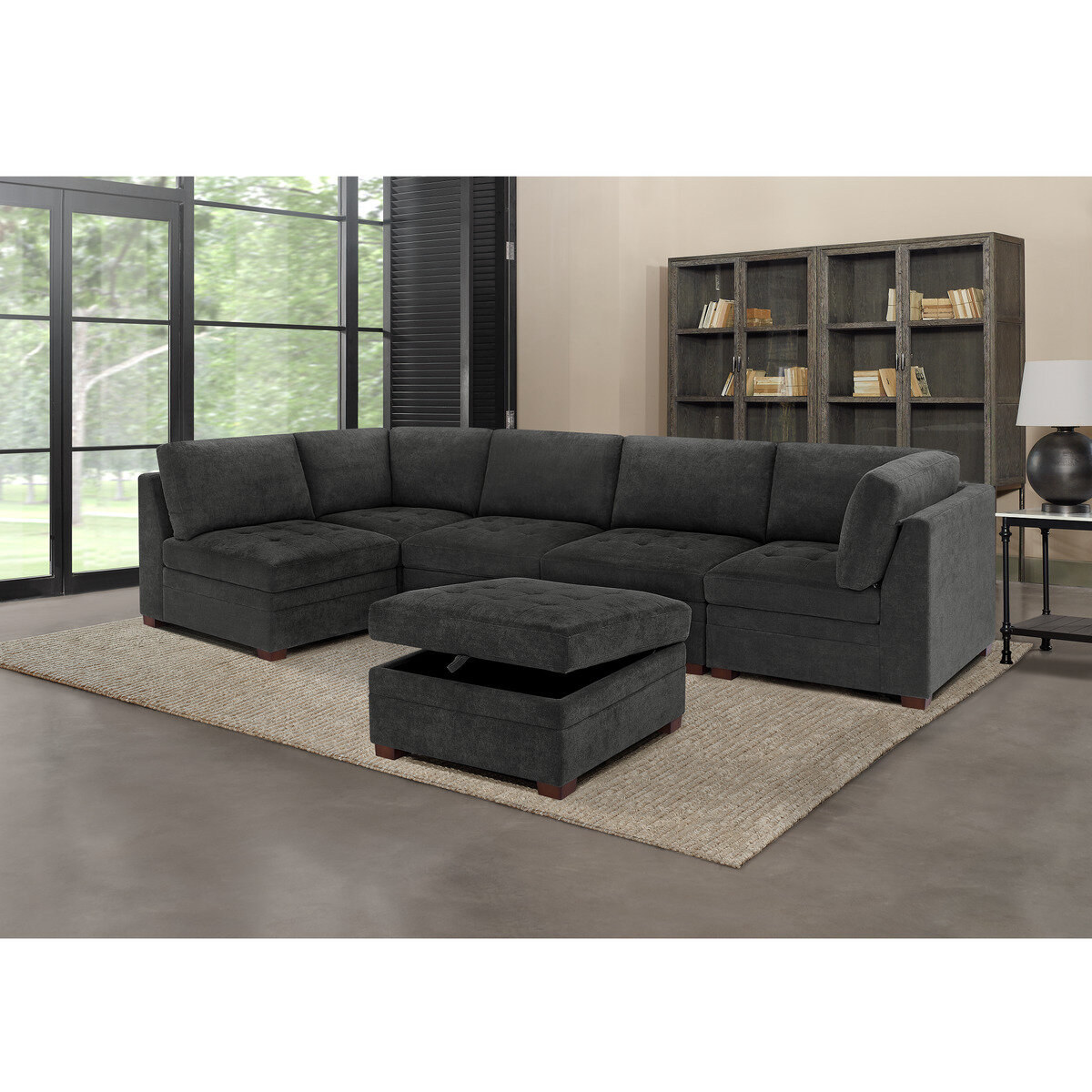 Thomasville 布製モジュラーソファ6ピース ダークグレイ 収納