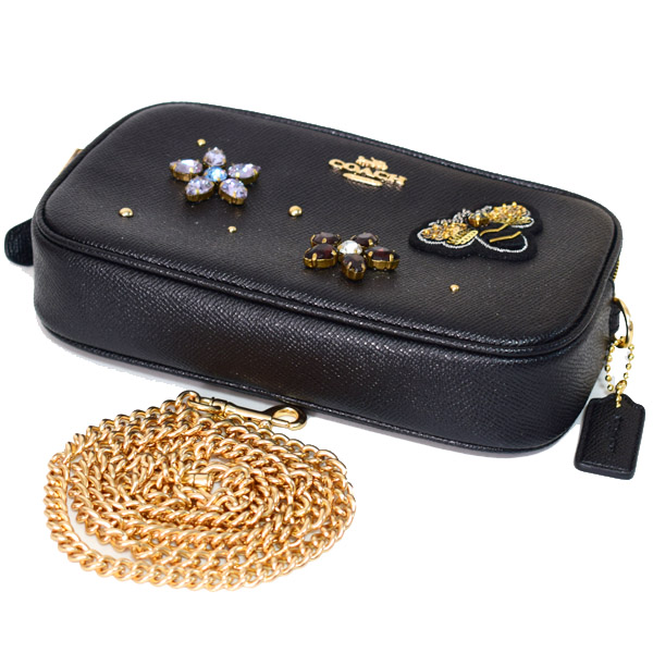 COACH】コーチ クロスグレインレザー ジェムストーン 花柄 フラワー