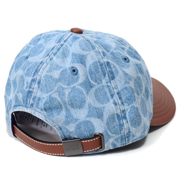 COACH】コーチ デニム レザー シグネチャー ベースボール キャップ