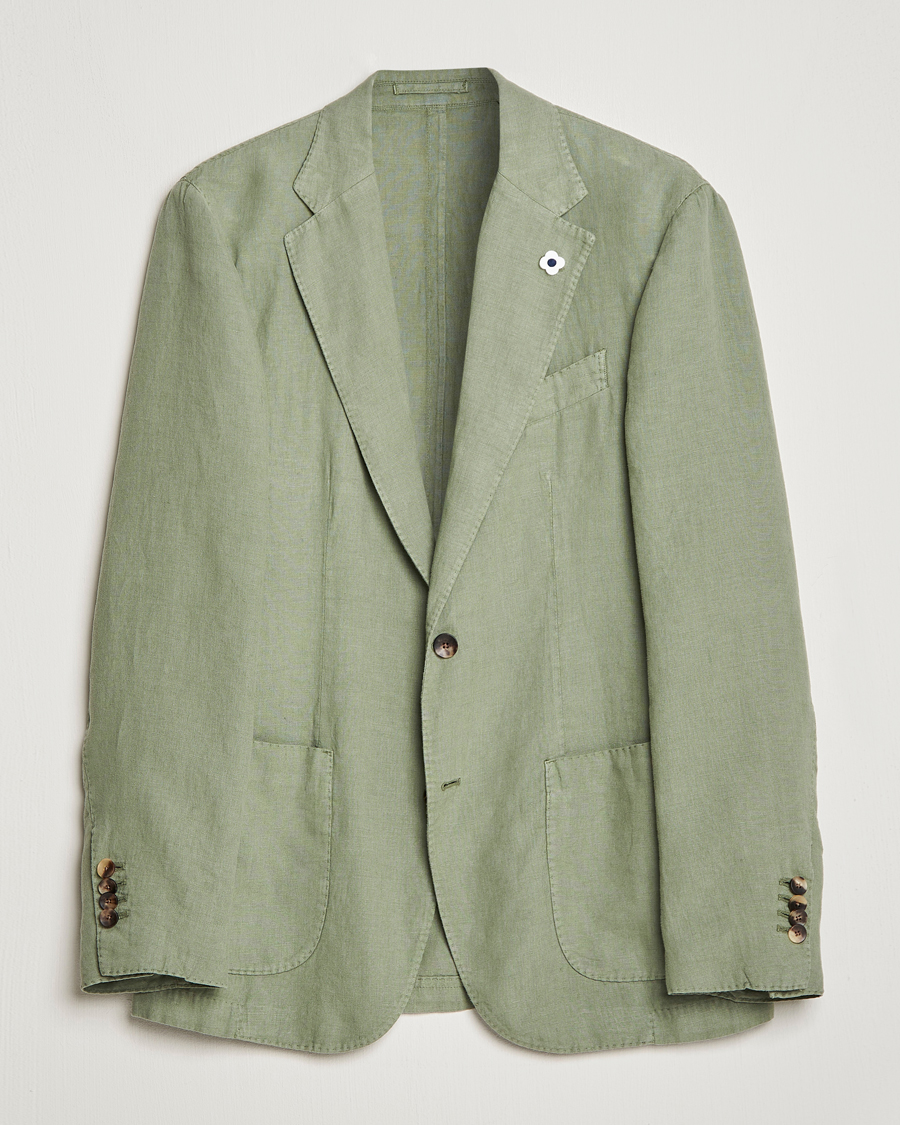 Lardini Patch Pocket Linen Blazer Olive at CareOfCarl.com