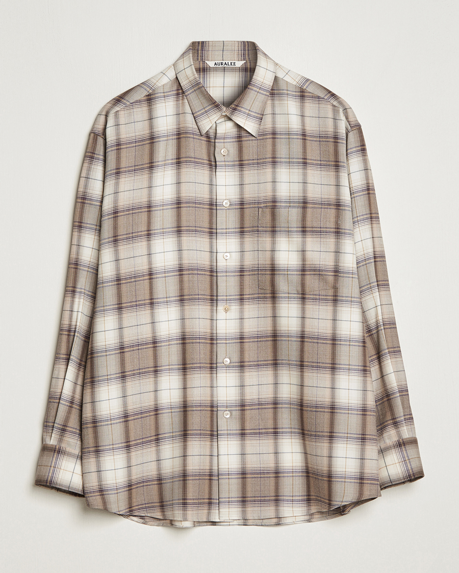 Auralee Super Light Wool Shirt Brown Check at CareOfCarl.com