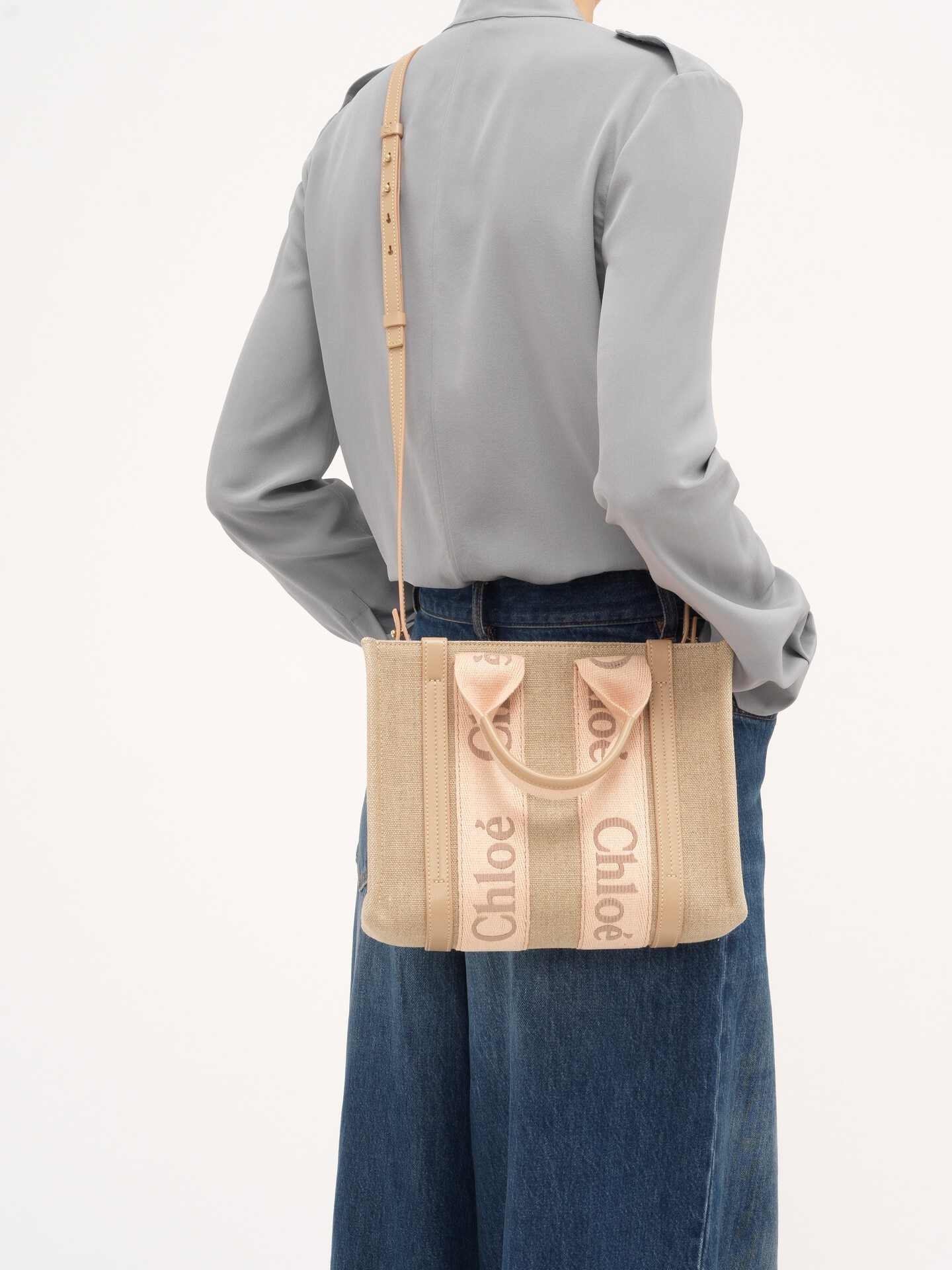 Small Woody tote bag in linen Beige - Chloé