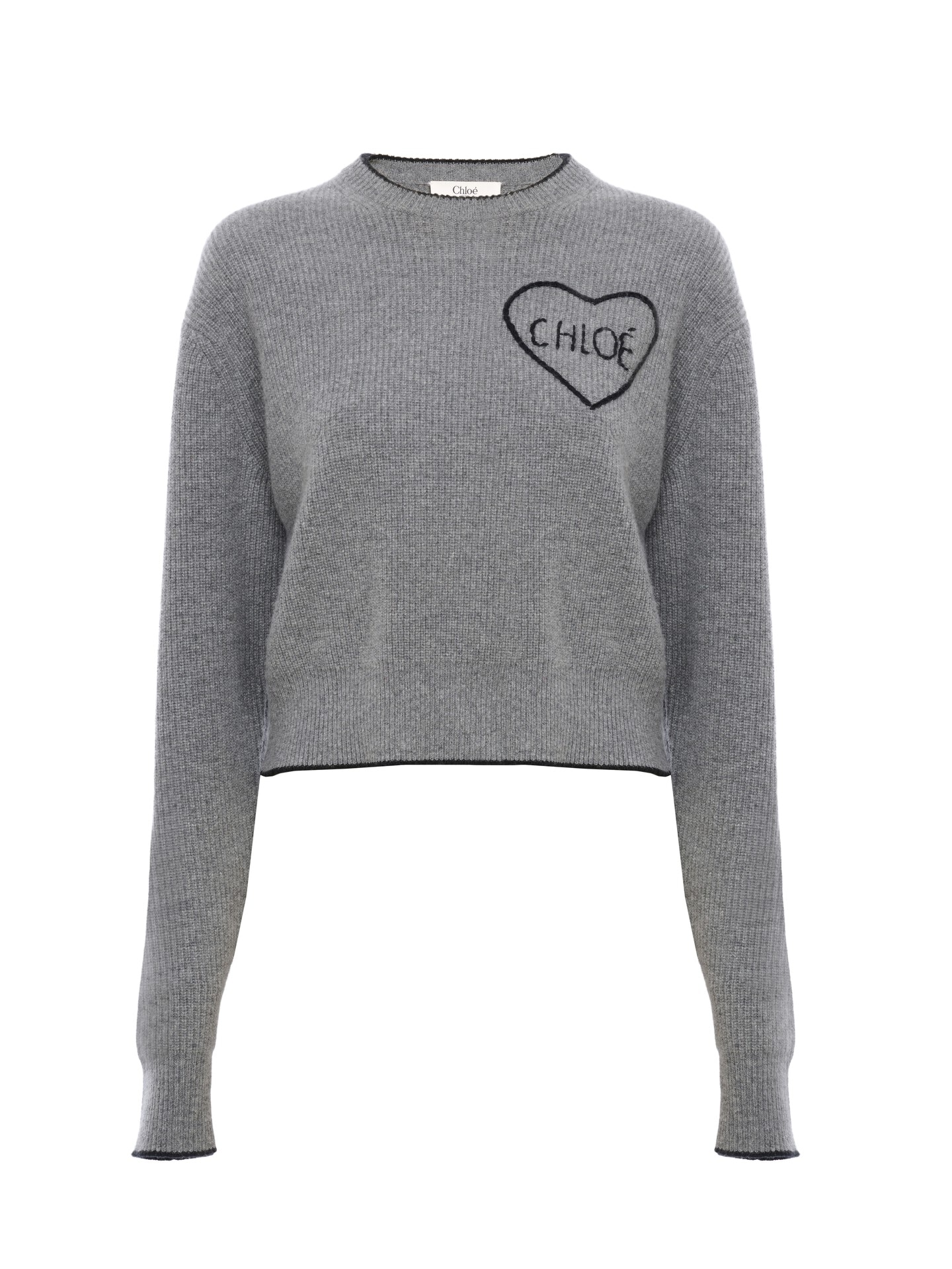 Cropped fitted logo sweater in a wool knit Grey - Chloé