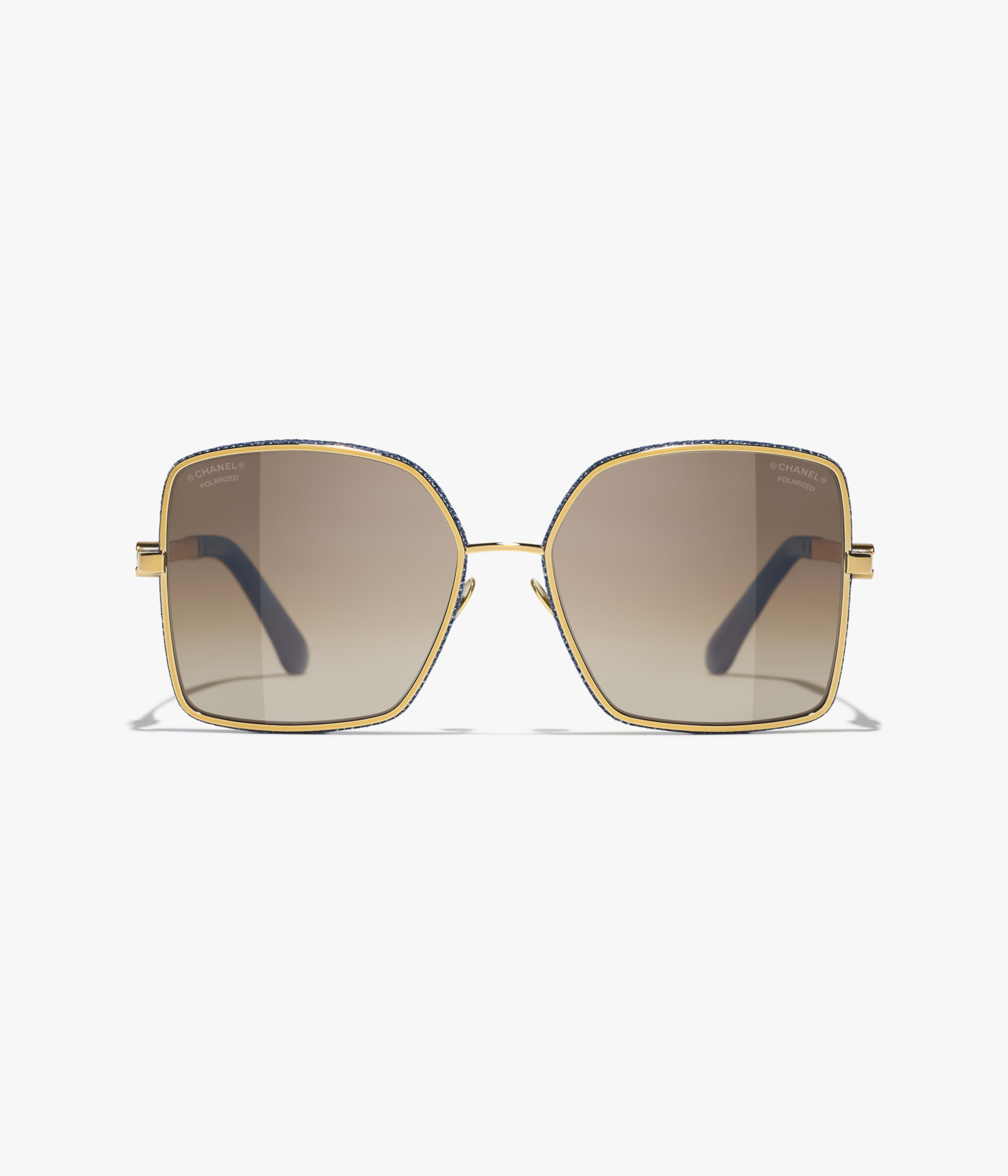 CHANEL Sunglasses: Square Sunglasses, metal, calfskin & denim