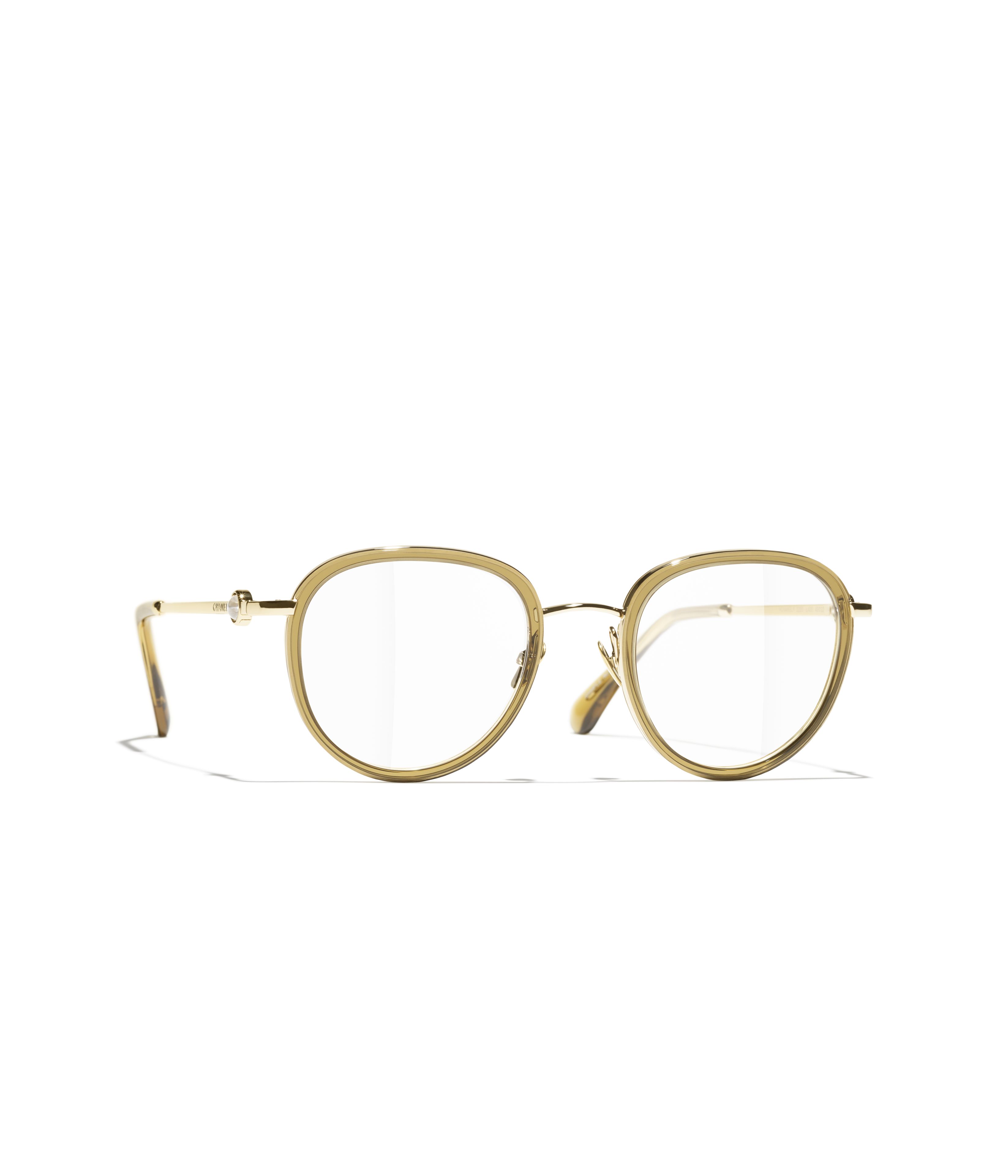 CHANEL Eyeglasses: Pantos Eyeglasses, metal & pearls — Fashion