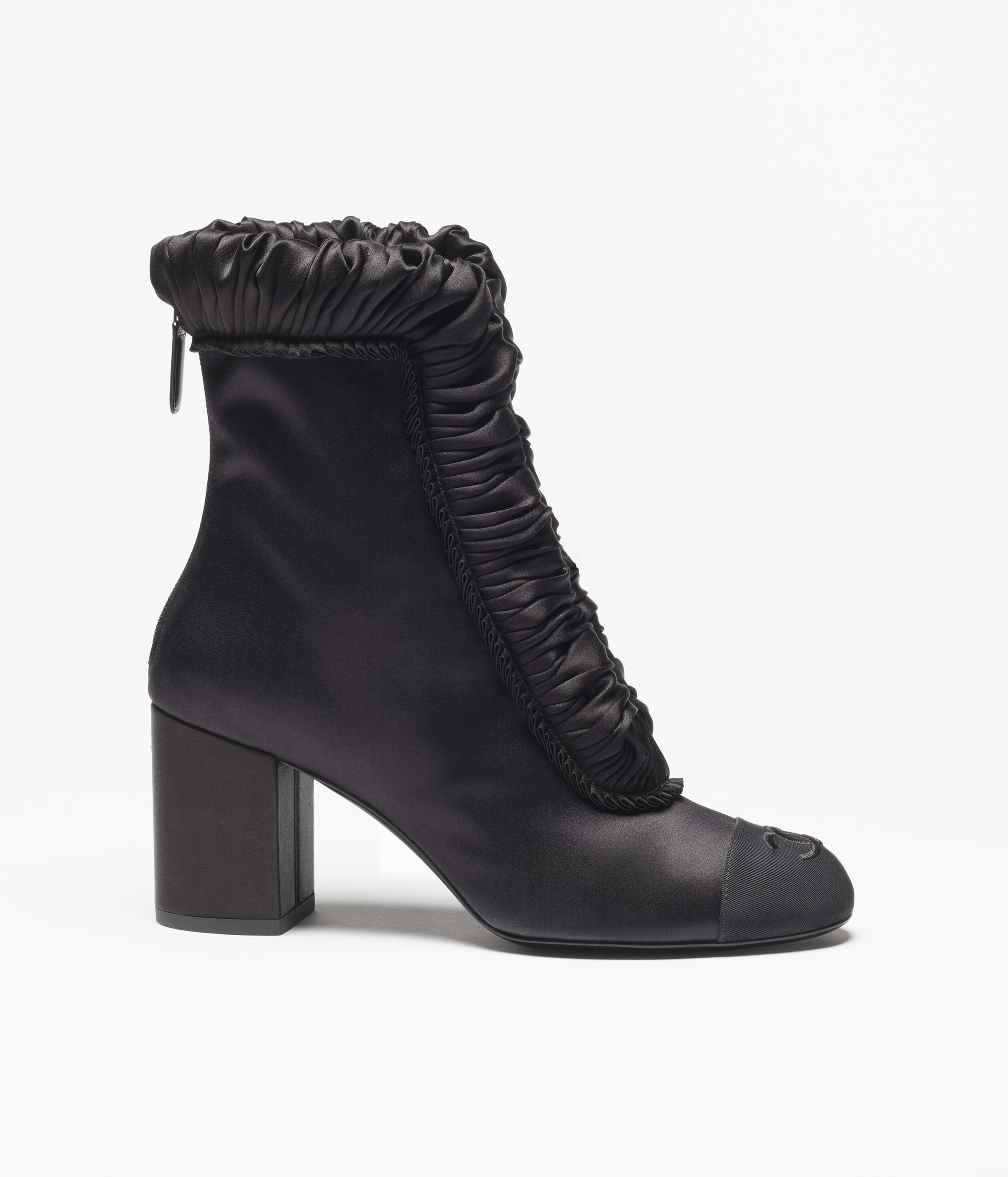 ショート ブーツ - シルク サテン & グログラン、ブラック