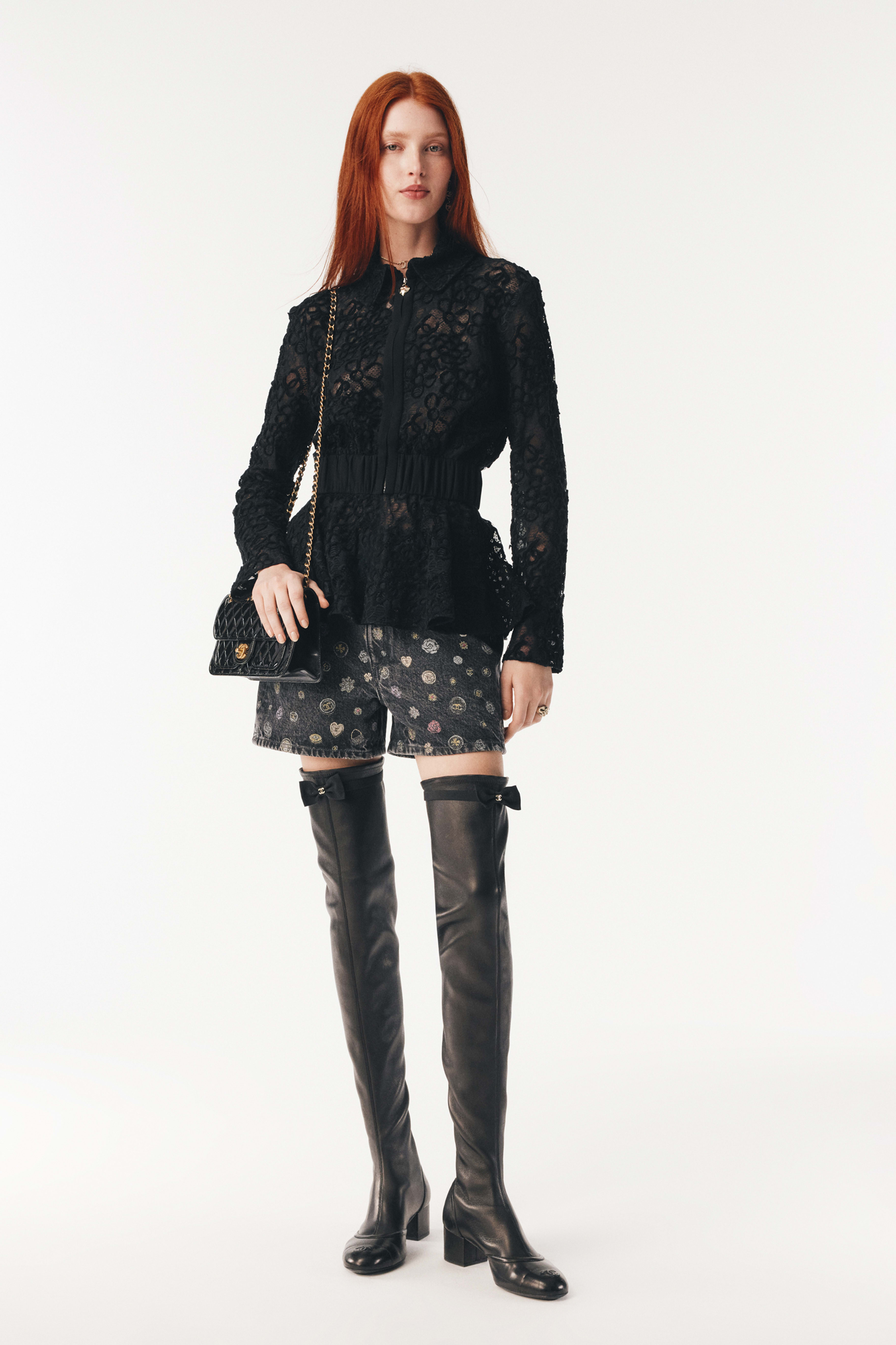 ショート パンツ - ラミネート デニム、ダークグレー & マルチカラー