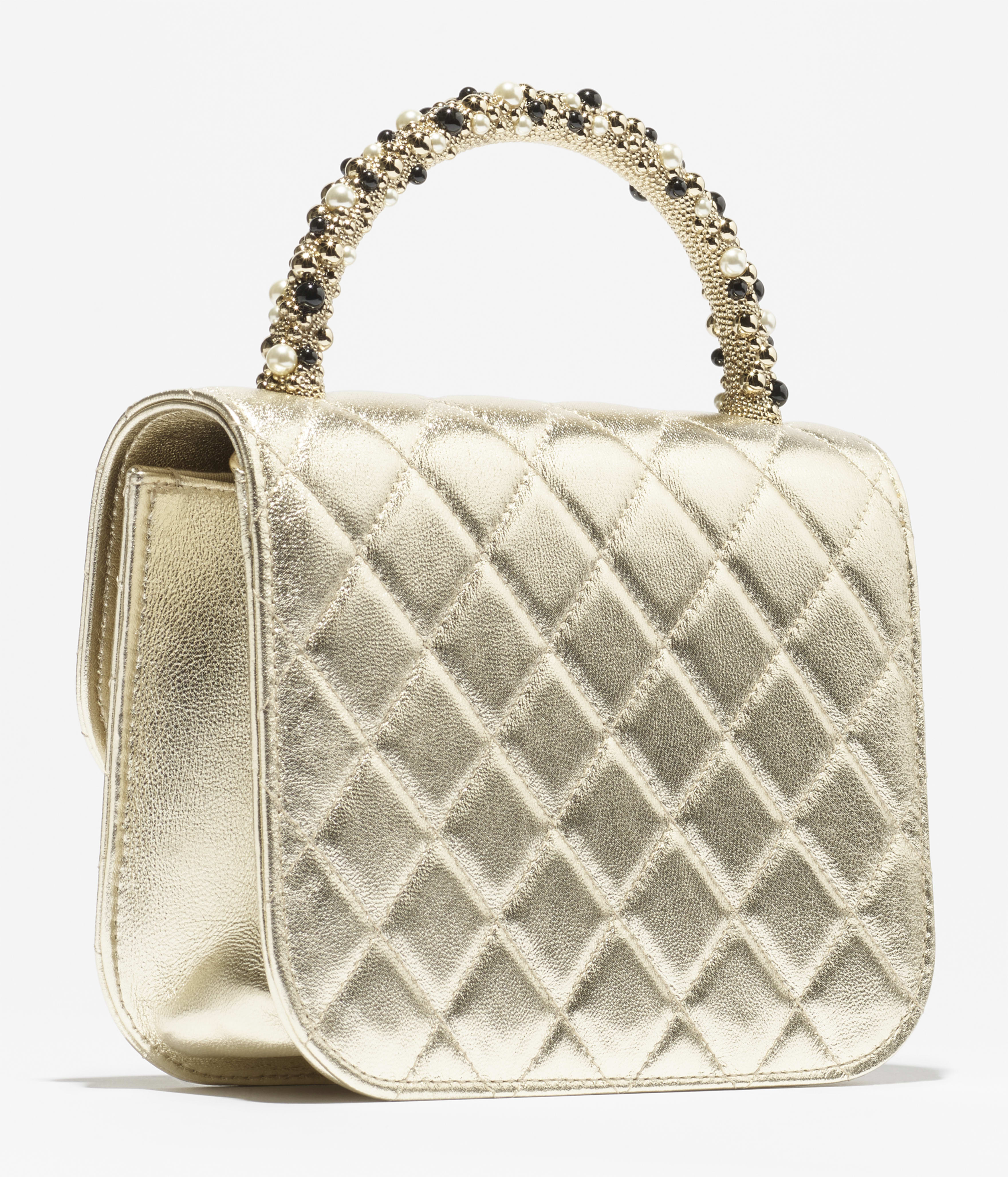 チェーン クラッチ バッグ - ラムスキン&コスチューム パール、ライト