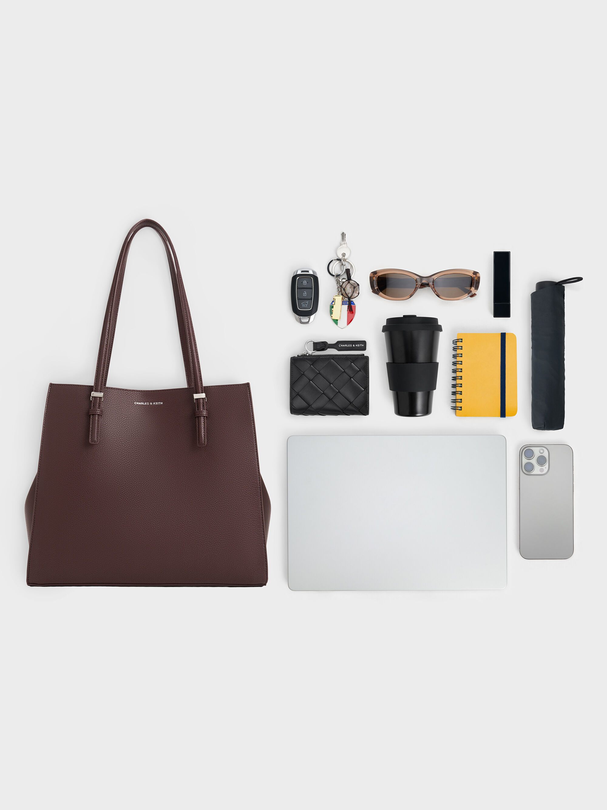 Sansa サンサ クラシックダブルハンドルトートバッグ - プラム