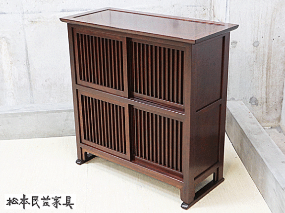 松本民芸家具】A型舞良茶タンス 伝統工芸品 茶箪笥/食器棚/茶棚/収納棚